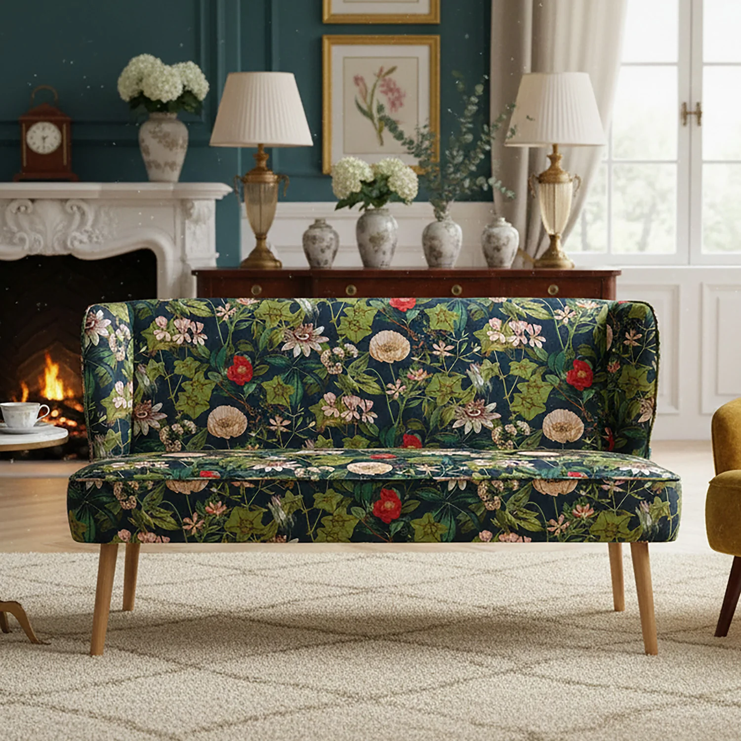 B-Ware Sitzbank Sophia, Blumen in 140cm, Federkernpolsterung