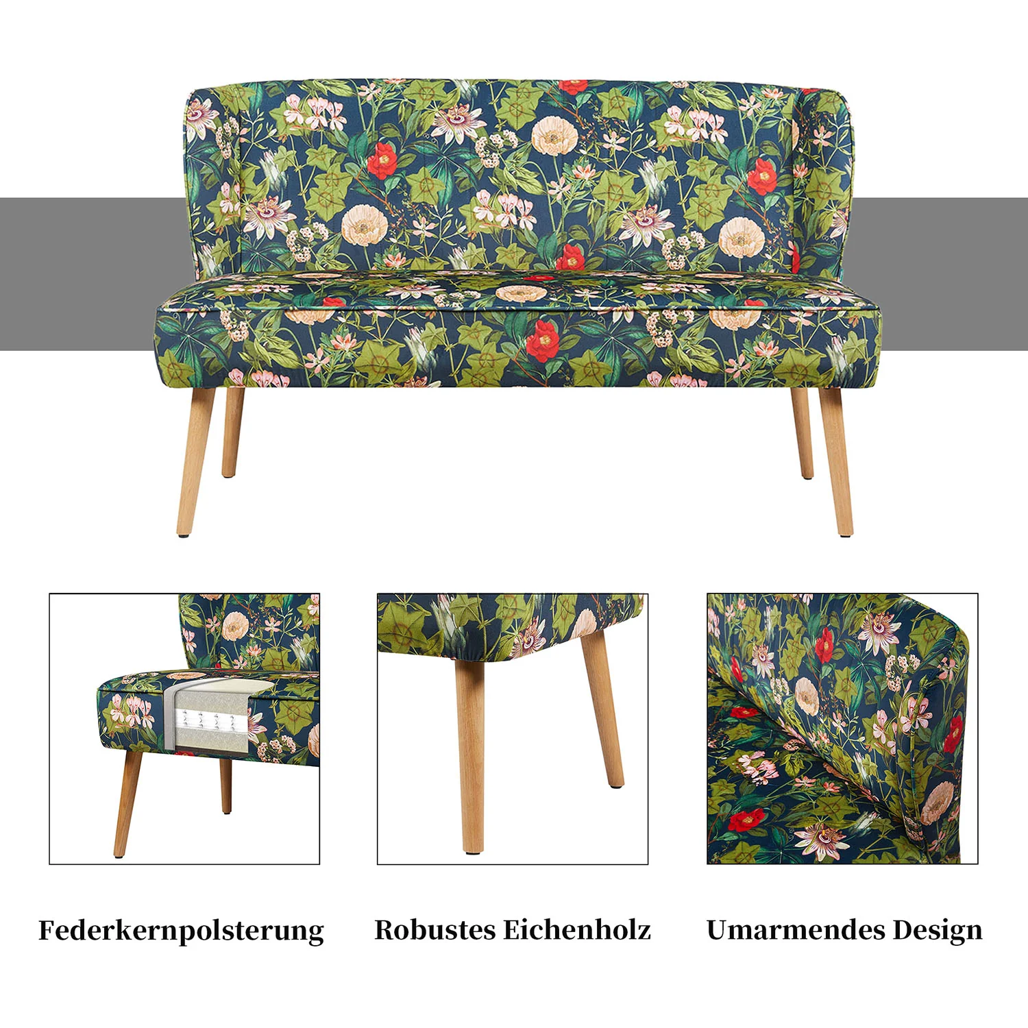 B-Ware Sitzbank Sophia, Blumen in 140cm, Federkernpolsterung - Image 3