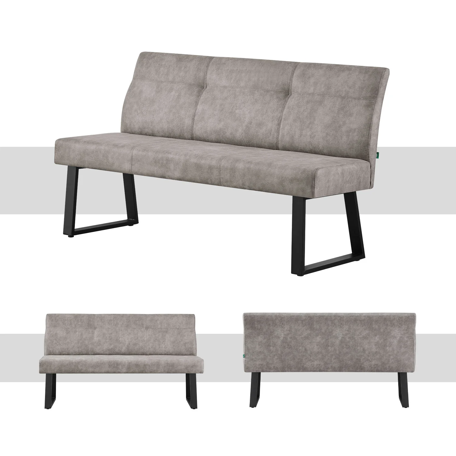 B-Ware Esszimmerbank JOY - Leder Grau - Image 2